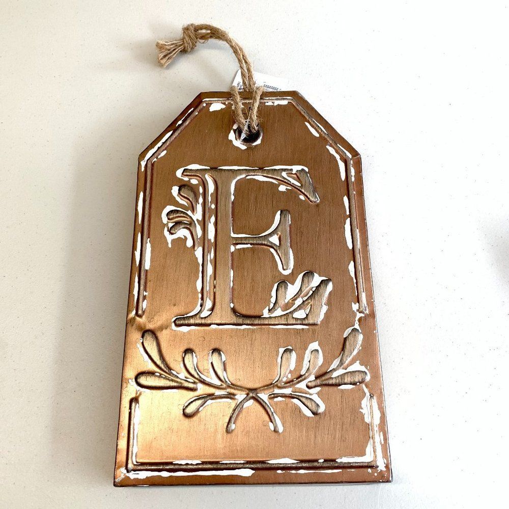 Ashland Rustic Farmhouse Metal Letter "E" Monogram Hanging Tag Decor Sign NWT